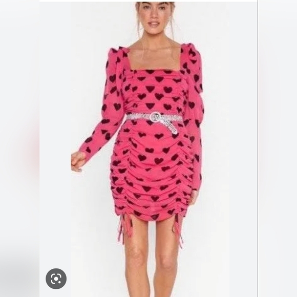 Nasty GAL Barbie Pink Key To My Heart Ruched Valentine's Party Micro Dress - Picture 9 of 13